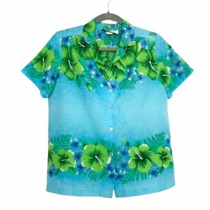 1970s Hilo Hattie’s Blue + Green Floral Shirt